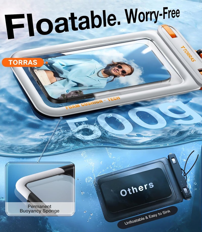 TORRAS IP68 Waterproof Phone Pouch Double Space, Floating Waterproof Phone Case with Lanyard for iPhone 17 Pro Max 16 15 14 S25 S24, Phone Dry Bag Vacation Cruise Ship Travel Essentials 7.0'', White - Image 5